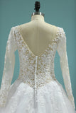 Scoop A-Line Bridal Dresses Court Train Tulle With Applique Long Sleeves Rjerdress
