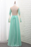 Scoop A Line Chiffon Long Sleeves Party Dresses With Applique Floor Length Rjerdress