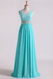 Scoop A Line Exquisite Chiffon Beading Party Dresses With Applique Rjerdress