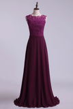 Scoop A Line Exquisite Lace & Chiffon Party Dresses