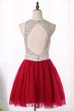 Scoop A Line Hoco Dresses Tulle With Beading Short/Mini Rjerdress
