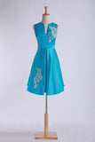 Scoop A Line Party Dresses Satin With Beading Above Knee Length