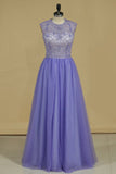 Scoop A Line Party Dresses Tulle With Beading Open Back Floor Length Rjerdress