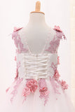 Scoop A Line Tulle Flower Girl Dresses With Applique And Handmade Flowers Rjerdress