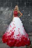 Scoop A Line Tulle Two-Piece Wedding Dresses With Applique And Handmade Flower