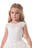 Scoop A Line Tulle With Applique And Sash Sweep Train Flower Girl Dresses Rjerdress
