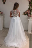 Scoop A Line Wedding Dresses Tulle With Applique Sweep Train Rjerdress