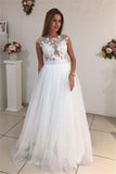Scoop A Line Wedding Dresses Tulle With Applique Sweep Train