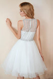 Scoop A Line White Homecoming Dresses Sequins Above Knee Tulle Short Graduation Dresses Rjerdress