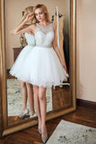 Scoop A Line White Homecoming Dresses Sequins Above Knee Tulle Short Graduation Dresses