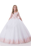 Scoop Ball Gown Mid-Length Sleeves Tulle With Applique Flower Girl Dresses Rjerdress