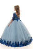 Scoop Ball Gown Mid-Length Sleeves Tulle With Applique Flower Girl Dresses Rjerdress