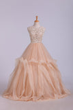 Scoop Ball Gown Tulle Floor Length With Beading Floor Length Rjerdress