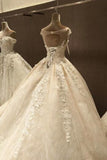 Scoop Ball Gown Tulle Wedding Dresses With Applique And Beads Chapel Train Rjerdress