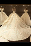 Scoop Ball Gown Tulle Wedding Dresses With Applique And Beads Chapel Train Rjerdress