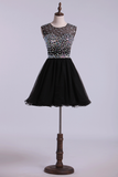 Scoop Beaded Bodice A Line Party Dress Short With Tulle Skirt Rjerdress