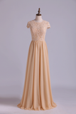 Scoop Bridesmaid Dresses A Line Lace Bodice Chiffon Sweep Train Rjerdress