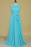 Scoop Chiffon With Sash A Line Floor Length Bridesmaid Dresses Rjerdress
