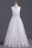 Scoop Flower Girl Dresses A Line Tulle Ankle Length With Applique Rjerdress