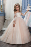 Scoop Flower Girl Dresses Ball Gown Long Sleeves Tulle With Aplique Rjerdress