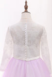 Scoop Flower Girl Dresses Long Sleeves Tulle With Applique And Sash A Line Rjerdress