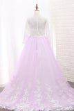 Scoop Flower Girl Dresses Long Sleeves Tulle With Applique And Sash A Line Rjerdress