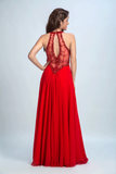Scoop Formal Dresses A Line Chiffon With Beading Red