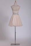 Scoop Hoco Dresses A-Line Beaded Bodice Tulle Short/Mini Rjerdress