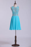 Scoop Hoco Dresses A-Line Short With Beads Chiffon