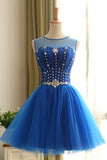 Scoop Homecoming Dresses A Line Tulle With Beading Lace Up Rjerdress