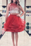 Scoop Homecoming Dresses Two-Piece Beaded Bodice Tulle Short