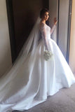 Scoop Long Sleeves Lace With Slit Wedding Dresses Chapel Train Detachable Rjerdress