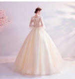 Scoop Long Sleeves Tulle Ball Gown Prom Dresses With Applique Court Train Quinceanera Dresses