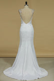 Scoop Mermaid Bridal Dresses Spandex With Beads And Slit Rjerdress