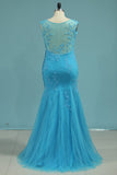 Scoop Mermaid Party Dresses With Beads Lace And Tulle Sweep Train Rjerdress