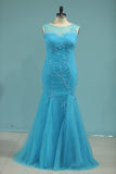 Scoop Mermaid Party Dresses With Beads Lace And Tulle Sweep Train