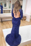 Scoop Mermaid Prom Dresses Sequins Floor Length Long Sleeves Rjerdress