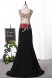 Scoop Mermaid Spandex Formal Dresses With Beads&Appliques Sweep Train Rjerdress