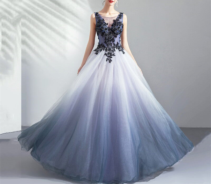 Scoop Mermaid Tulle Prom Dresses With Applique Rjerdress