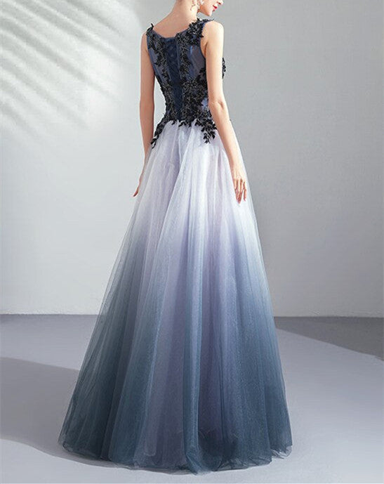 Scoop Mermaid Tulle Prom Dresses With Applique Rjerdress