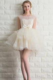 Scoop Neck Lace Tulle Bowknot Organza Lace up Short Prom Dress Homecoming Dresses RJS941 Rjerdress