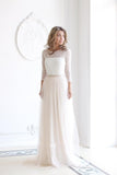 Scoop Neck Long Sleeve Tulle Wedding Dress With Lace Bodice V Back Wedding Gowns RrRRRJS512