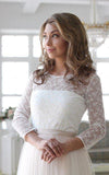 Scoop Neck Long Sleeve Tulle Wedding Dress With Lace Bodice V Back Wedding Gowns RrRRRJS512 Rjerdress