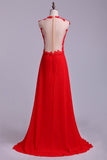 Scoop Neckline Embellished Bodice With Beadeds&Applique Long Chiffon Party Dress Rjerdress