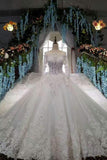 Scoop Neckline Marvelous Bridal Dresses Lace Up With Rhinestones Royal Train