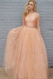 Scoop Neckling Long Two Piece Lace Prom Dresses Elegant Evening Dresses Rjerdress