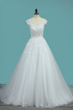 Scoop Open Back Bridal Dresses Tulle With Applique A Line Chapel Train Rjerdress
