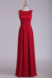 Scoop Open Back Chiffon & Lace A Line Burgundy Bridesmaid Dresses Rjerdress