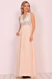 Scoop Open Back Formal Dresses A Line Chiffon With Beads&Appliques