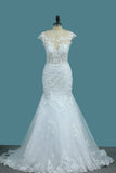 Scoop Open Back Lace Bridal Dresses With Applique Covered Button Rjerdress